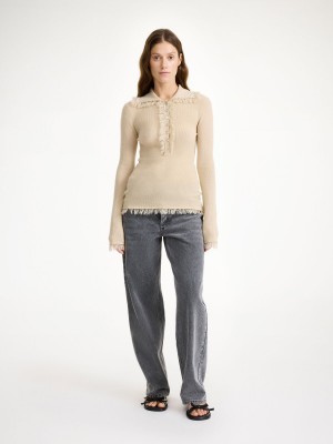 Dzianina By Malene Birger Dreele Wool-blend Sweater Oyster Gray | PL_BB22474