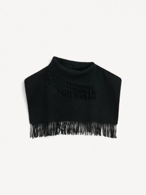 Szaliki By Malene Birger Turtla Wool Fringe Bib Czarne | PL_BB92092