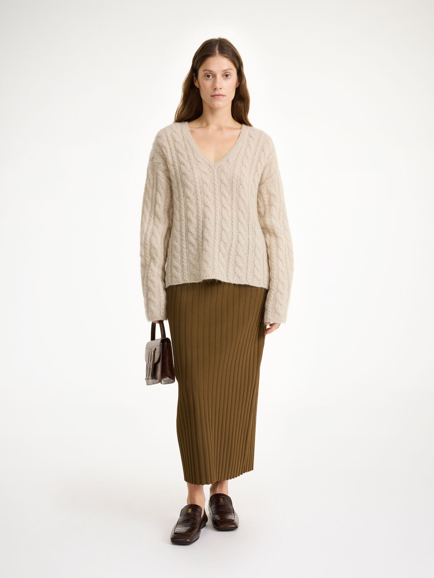 Dzianina By Malene Birger Cimone Cable-knit Sweater Oyster Gray | PL_BB63627