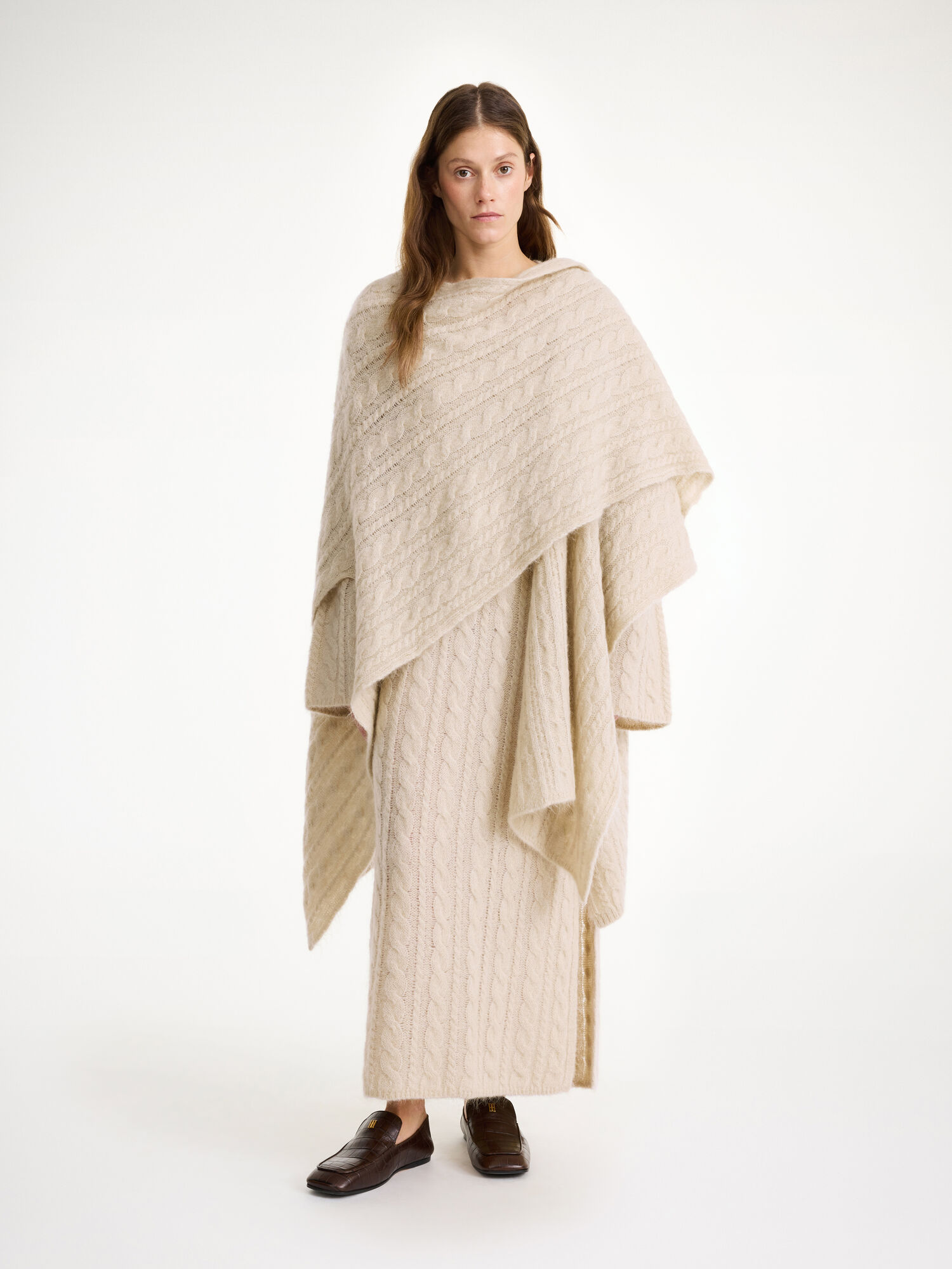 Dzianina By Malene Birger Kassillas Wool-blend Poncho Oyster Gray | PL_BB68383