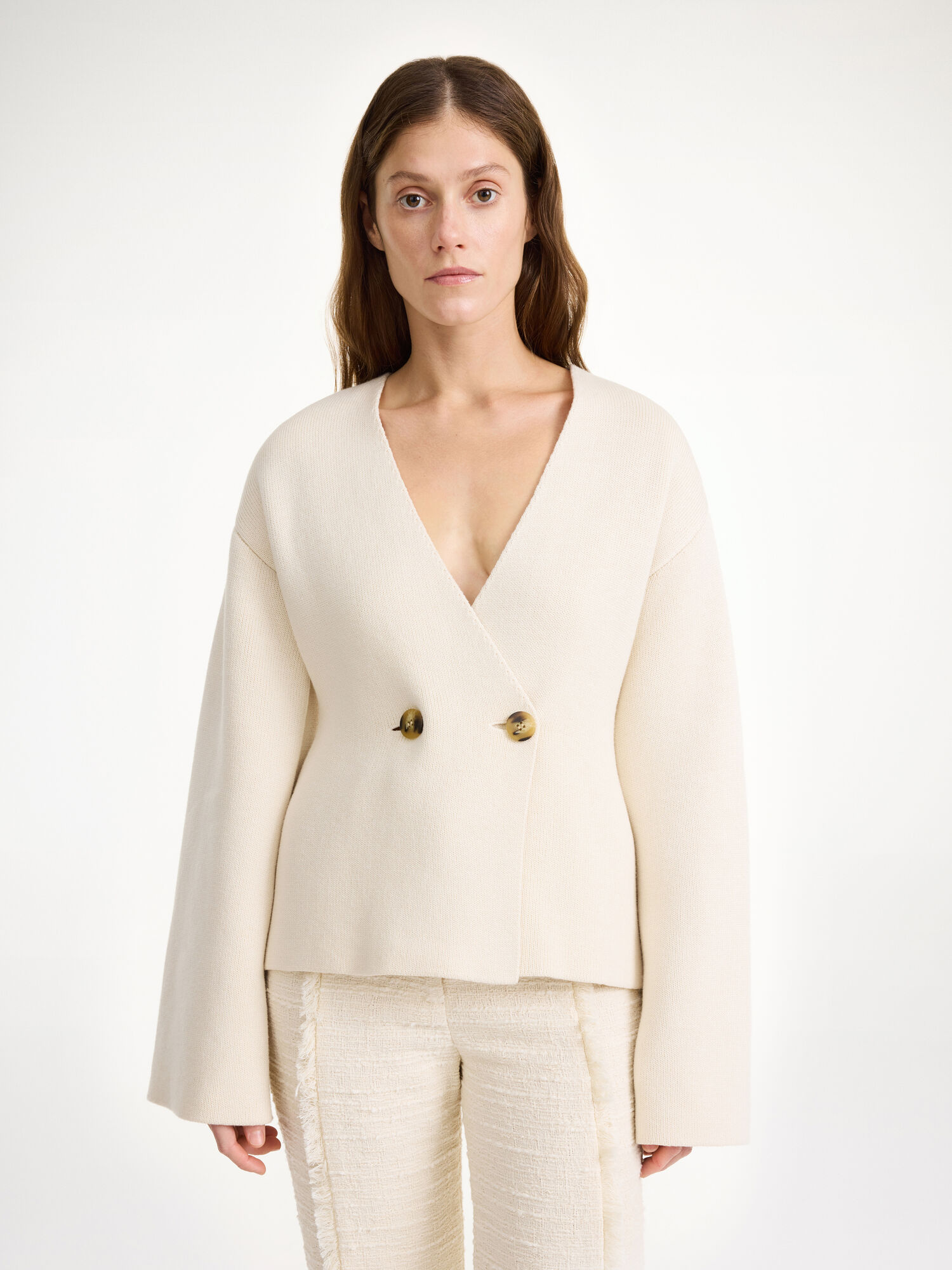 Dzianina By Malene Birger Tinley Wool-blend Cardigan Białe | PL_BB55885