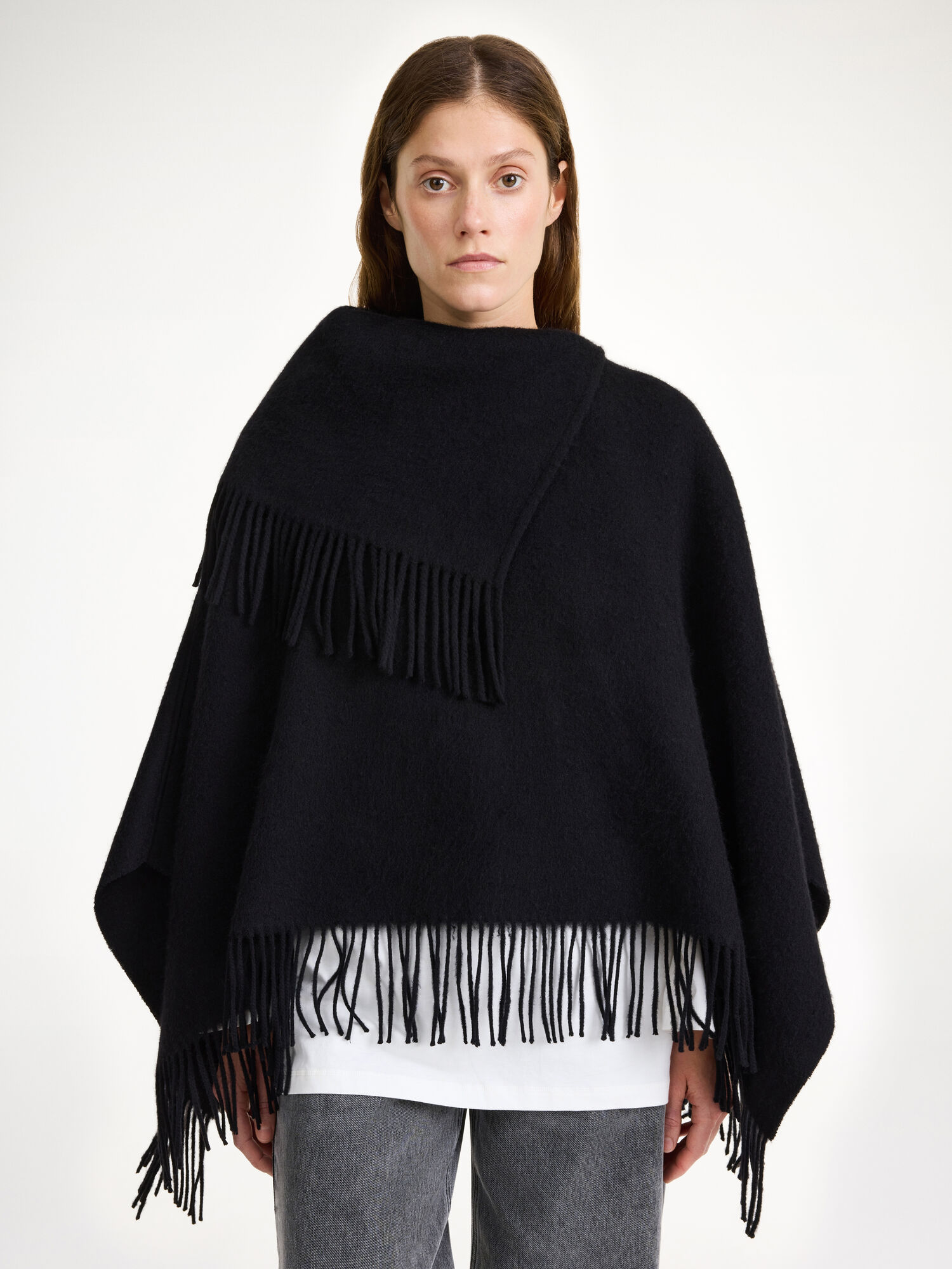 Szaliki By Malene Birger Turtma Wool Fringe Bib Czarne | PL_BB84754